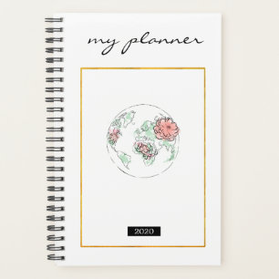 Agenda Elegante acuarela Flores de globo rosado moderno