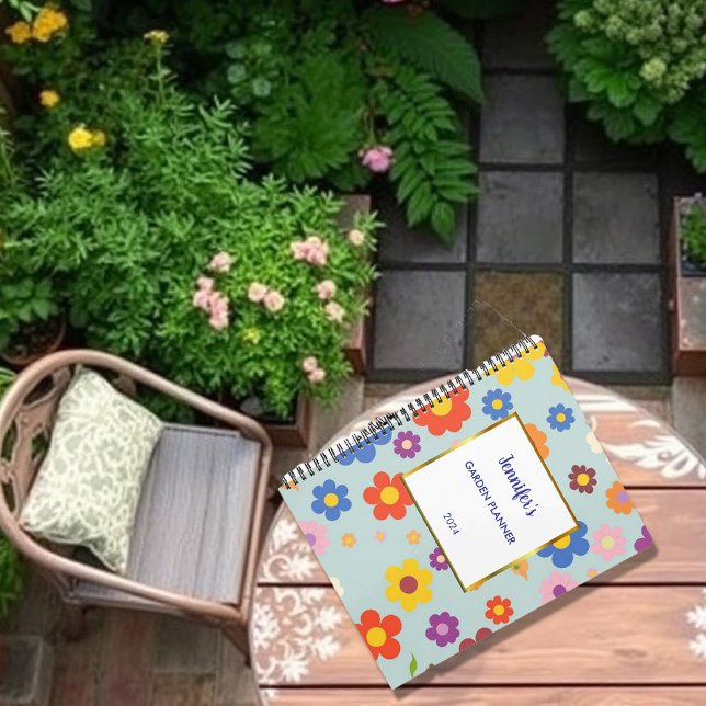 Agenda Elegante acuarela flores patrón jardín personal (Elegant watercolor flowers pattern personal garden planner. Planner of all your garden jobs.)