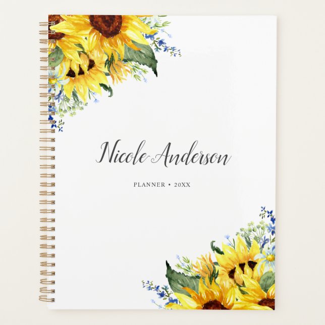 Agenda Elegante acuarela girasol personalizado (Anverso)