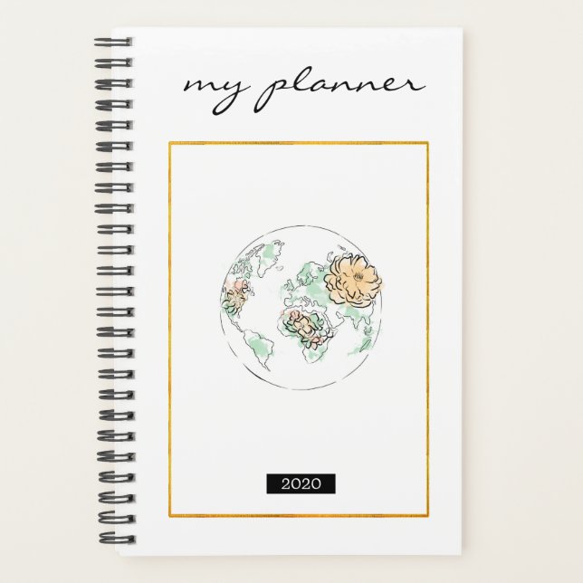 Agenda Elegante acuarela Moda moderna Globe amarillo (Anverso)