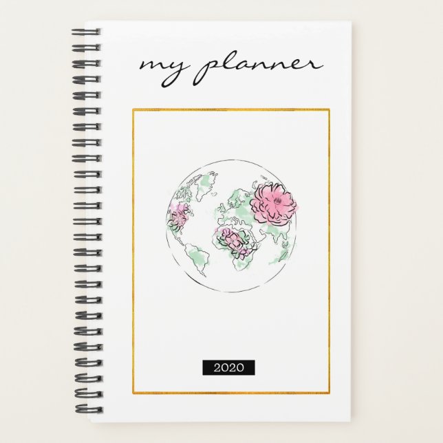 Agenda Elegante acuarela Moda moderna Globe rosa (Anverso)