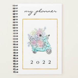 Agenda Elegante acuarela Moderna Flores de menta Biciclet