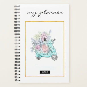 Agenda Elegante acuarela Moderna Flores de menta Biciclet