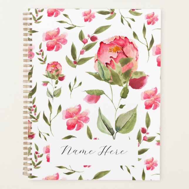 Agenda Elegante acuarela Peony Floral botánica (Anverso)