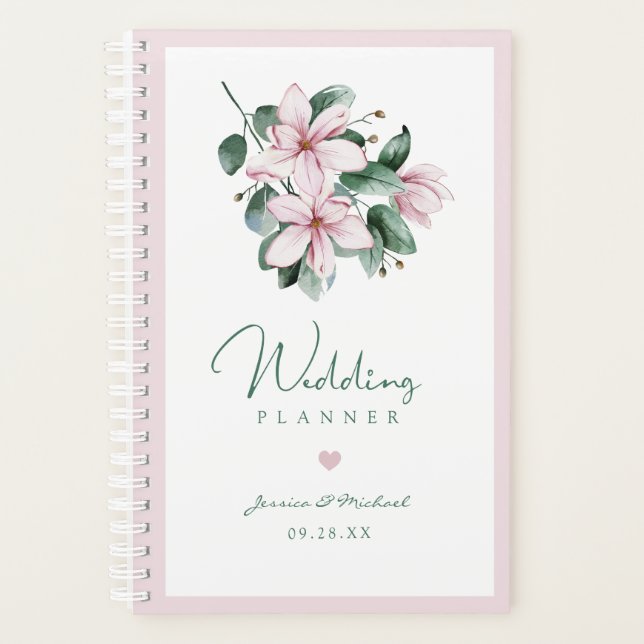 Agenda Elegante acuarela rosa Magnolia Boda floral (Anverso)
