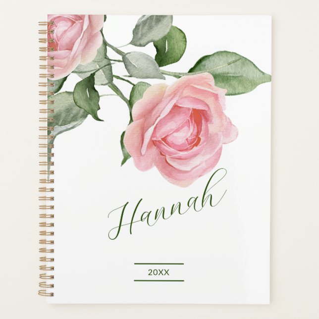 Agenda Elegante acuarela Roses rosados Planner (Anverso)