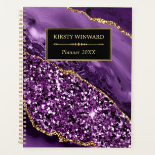 Agenda Elegante Agata Brillante de Oceano Purpura y Dorad