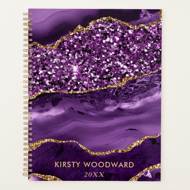Agenda Elegante Agate oceánico Purpurina morado y dorado (Anverso)