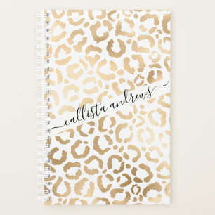 Agenda Elegante animal de leopardo blanco de oro
