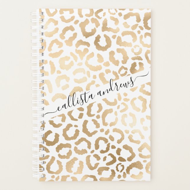 Agenda Elegante animal de leopardo blanco de oro (Anverso)