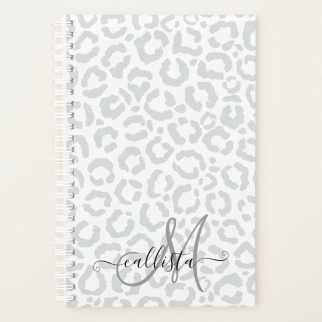 Agenda Elegante animal de leopardo gris blanco (Anverso)