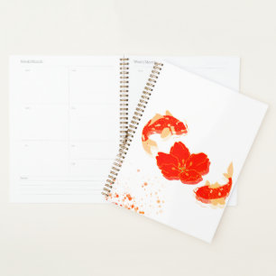 Agenda Elegante arte de peces koi y flor roja   Estilo Ja