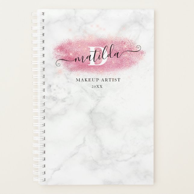 Agenda Elegante artista de maquillaje de mármol rosa purp (Anverso)