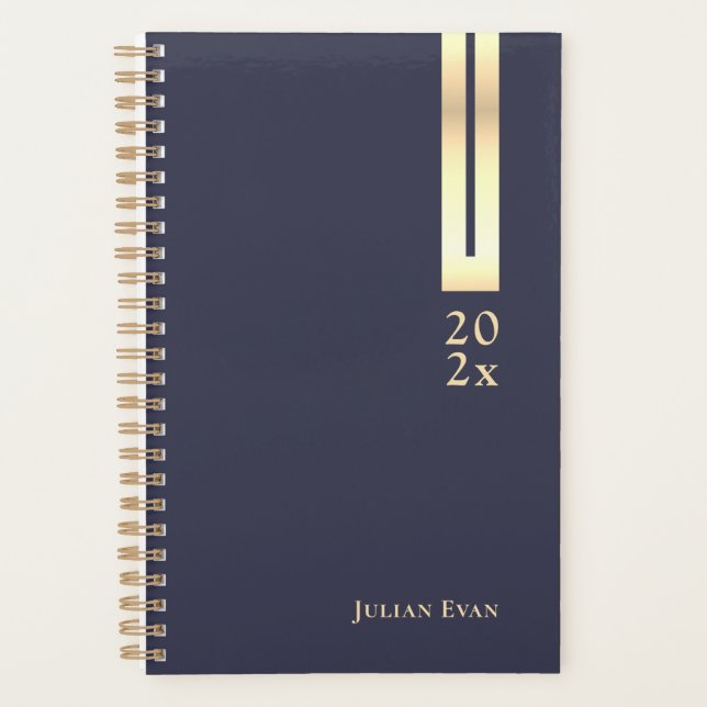 Agenda Elegante Artístico Detalle Navy Azul & Oro Sin Fec (Anverso)