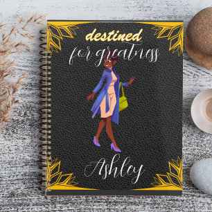 Agenda Elegante atemporal con bordes de cuero negro y dor