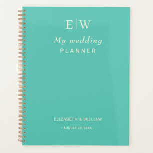 Agenda Elegante Awe Acuático Simple con Monograma Boda