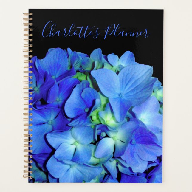 Agenda Elegante azul floral rosas azul hortensias azules (Anverso)