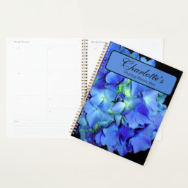 Agenda Elegante azul floral rosas azul hortensias azules