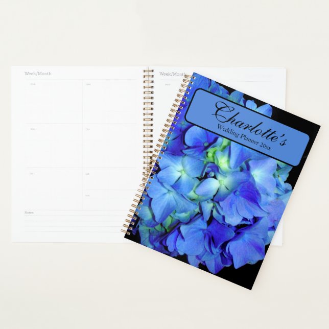 Agenda Elegante azul floral rosas azul hortensias azules (Demostración)