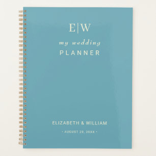 Agenda Elegante azul retro simple con Boda monograma