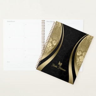 Agenda Elegante Banda Dinámica De Damascos De Color Negro