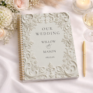 Agenda Elegante Barroco Floral Clásico de Boda en Marfil