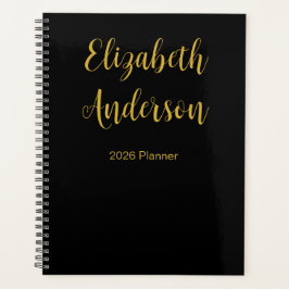 Agenda Elegante Black and Gold Cursive Script Name 2026