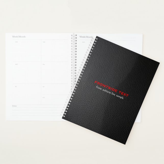 Agenda Elegante Black Faux Leather Look Red Text (Demostración)