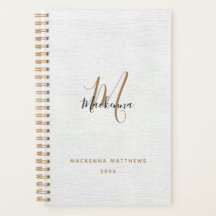 Elegante Black Gold Linen Monograma moderno Nombre