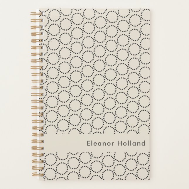 Agenda Elegante Blanco Blanco Negro MidCentury Nombre per (Anverso)