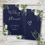 Agenda Elegante Boda azul de la Marina de Verdor Floral<br><div class="desc">Elegante planificador de bodas azul marino floral personalizado con sus nombres y fecha boda especial. Diseñado por Thisisnotme©</div>