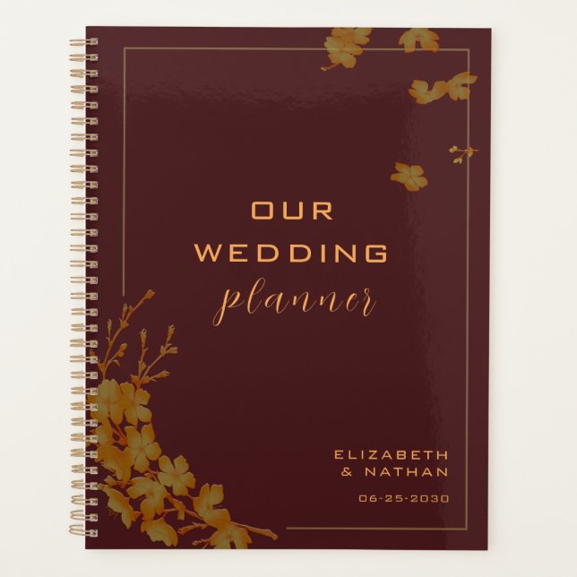 Agenda Elegante Boda de Borgoña Floral Gold (Anverso)