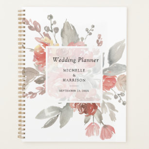 Agenda Elegante Boda de color de agua floral rosa Rubor