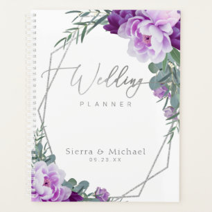 Agenda Elegante Boda de Eucalipto floral plateado y morad