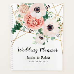 Agenda Elegante Boda de flores de coral rosa