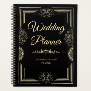Agenda elegante boda de moda de lujo dorado negro