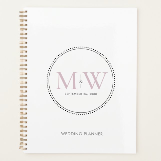 Agenda Elegante Boda de Monograma Rosa Rubor (Anverso)
