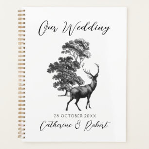 Agenda Elegante Boda de venado blanco negro de tela blanc
