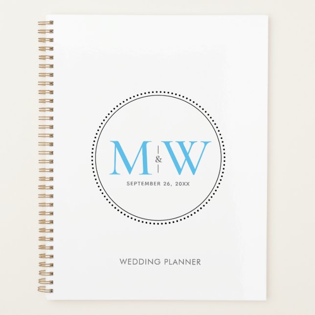 Agenda Elegante Boda del Monograma Azul del cielo (Anverso)