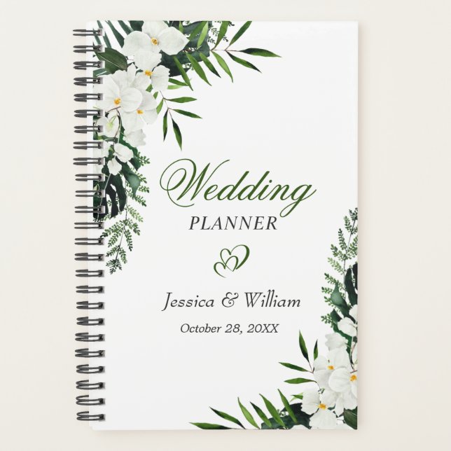 Agenda Elegante Boda floral bohemio-orquídea blanca (Anverso)