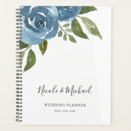 Agenda Elegante Boda floral de color azul turbio