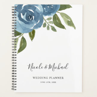 Agenda Elegante Boda floral de color azul turbio