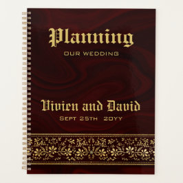 Agenda Elegante Boda floral de oro de Borgoña