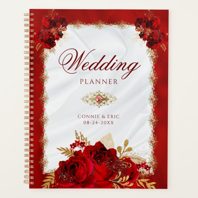 Agenda Elegante Boda floral Red Gold de lujo (Anverso)