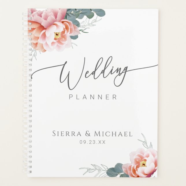 Agenda Elegante Boda floral Rubor Pink Peony Greenery (Anverso)