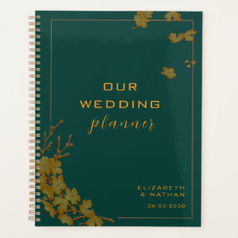 Agenda Elegante Boda floral verde esmeralda y dorado