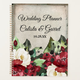 Agenda Elegante Boda Grunge oscuro de Gótico floral rojo