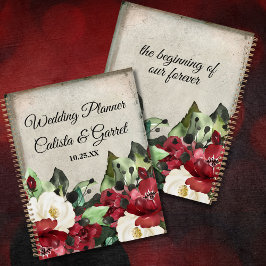 Agenda Elegante Boda Grunge oscuro de Gótico floral rojo