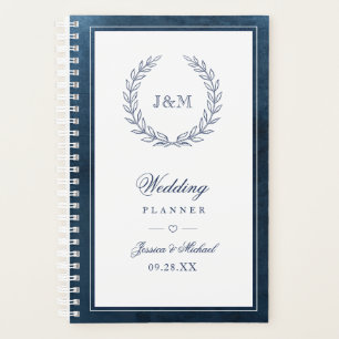 Agenda Elegante Boda Monograma de color azul de la Marina