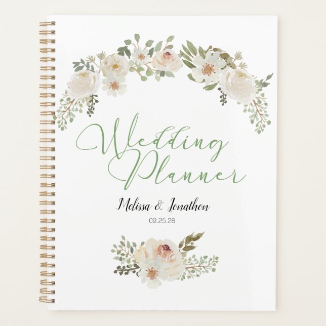 Agenda Elegante Boda Romántica Floral Blanca (Anverso)